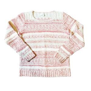 LOFT Pink & Ivory Marled Knit Sweater Medium